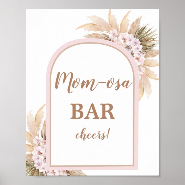 Póster Cartel de Boho Pampas Pink Grass Momosa Bar (Frente)