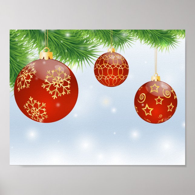Póster cartel de Bolas Rojas de Navidad (Frente)
