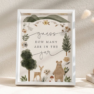 Póster Cartel de bosque boho para adivinar cuántos hay en