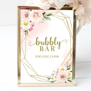 Póster Cartel de Burbujas Florales con Rubor Rosa que Hac
