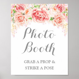 Póster Cartel de cabina de fotos de boda con flores acuar