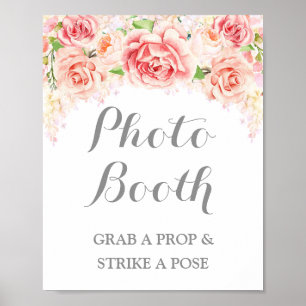 Póster Cartel de cabina de fotos de boda con flores acuar