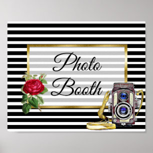 Póster Cartel de cabina de fotos de boda con rosa roja