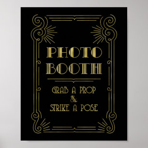 Póster Cartel de cabina de fotos de boda dorado negro Art