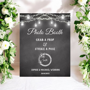 Póster Cartel de cabina de fotos de boda en blanco y negr