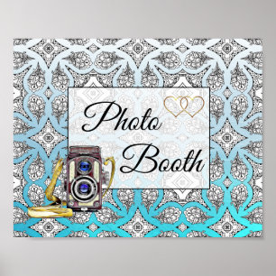 Póster Cartel de cabina de fotos de boda en negro y azul