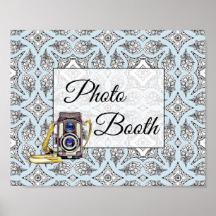 Póster Cartel de cabina de fotos de boda en negro y azul