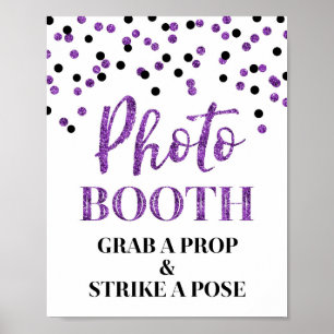 Póster Cartel de cabina de fotos de boda negro confeti mo