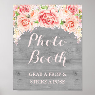 Póster Cartel de cabina de fotos de boda rosa acuarela ma
