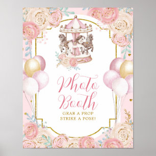 Póster Cartel de cabina de fotos de tiovivo mágico rosa y