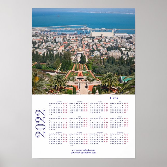 Póster Cartel de calendario 2022 de los jardines bahá'ís, (Frente)
