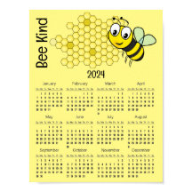 Cartel de calendario 2024 de abeja y panal de miel