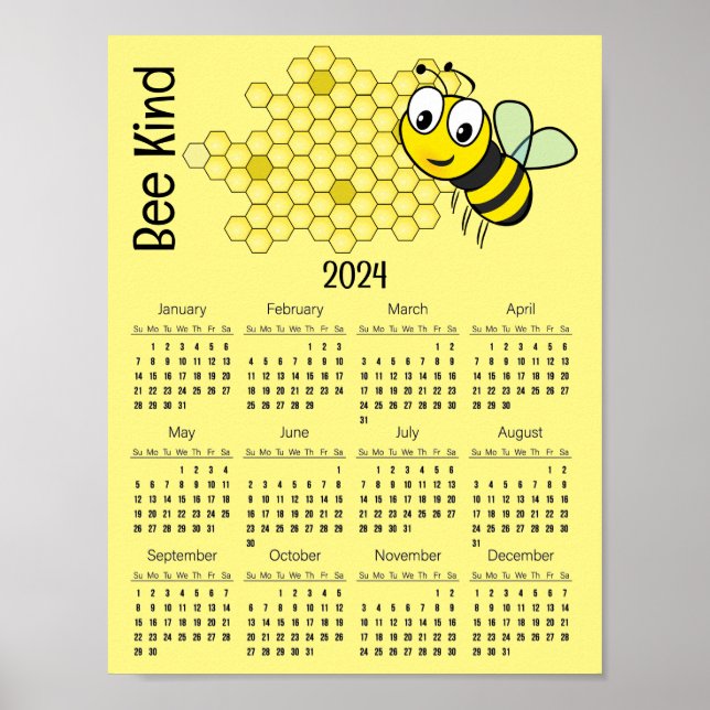 Póster Cartel de calendario 2024 de abeja y panal de miel (Frente)
