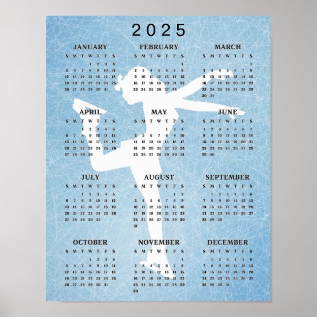 Póster Cartel de calendario 2025 de diseño de patinador s (Frente)