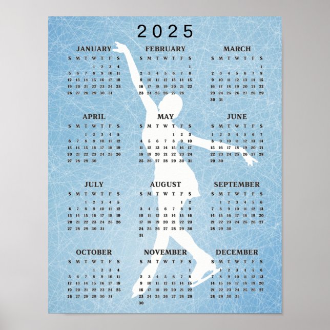 Póster Cartel de calendario 2025 de diseño de patinador s (Frente)