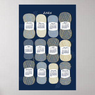 Póster Cartel de calendario 2026 azul y dorado