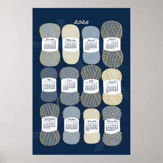 Póster Cartel de calendario 2026 azul y dorado