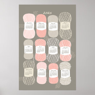 Póster Cartel de calendario 2026 Tejido beige y rosa