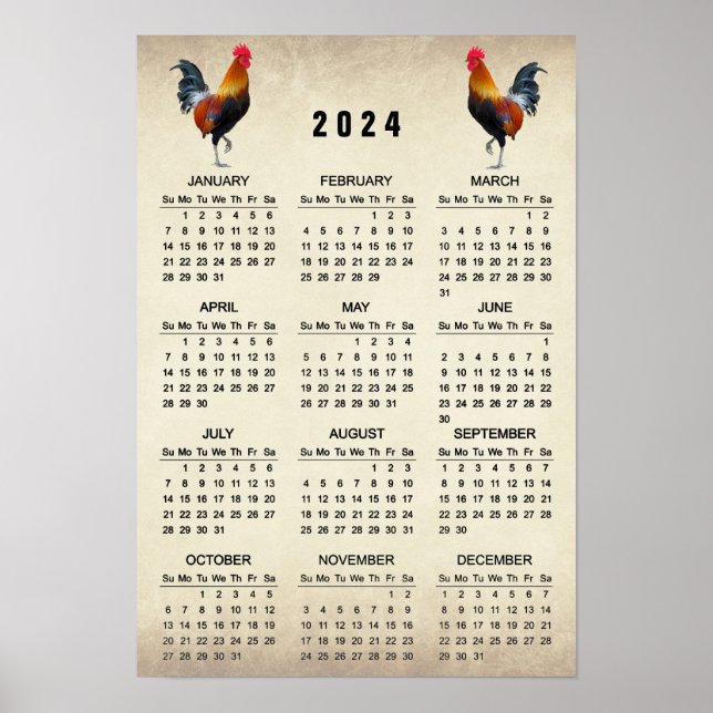 Póster Cartel de calendario de 2024 de Dos Gallos (Frente)