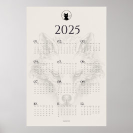 Póster Cartel de calendario de bocetos de lobo 2025 | "Di