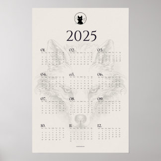 Póster Cartel de calendario de bocetos de lobo 2025 | "Di