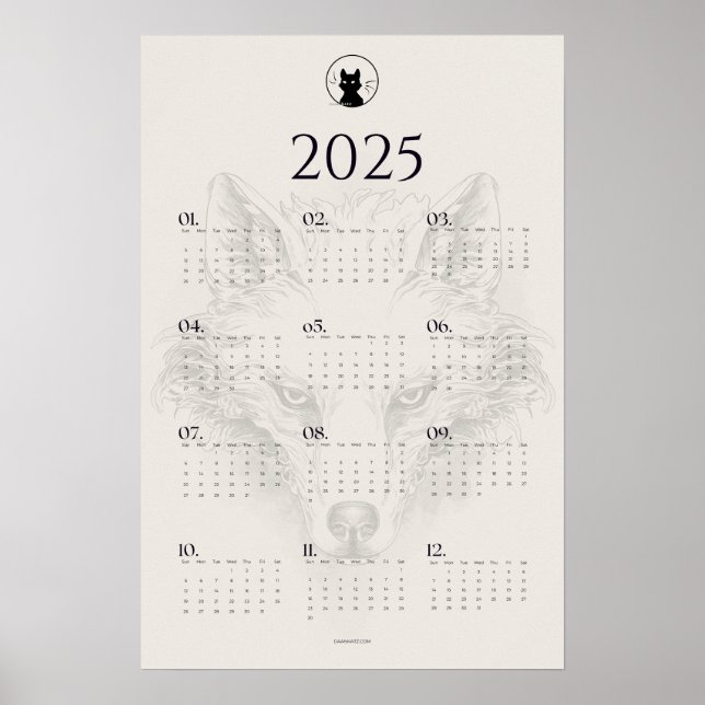 Póster Cartel de calendario de bocetos de lobo 2025 | "Di (Frente)