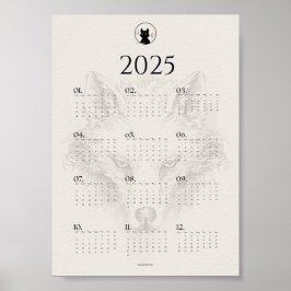Póster Cartel de calendario de bocetos de lobo 2025 | "Di