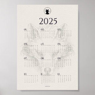 Póster Cartel de calendario de bocetos de lobo 2025 | "Di