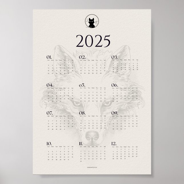 Póster Cartel de calendario de bocetos de lobo 2025 | "Di (Frente)