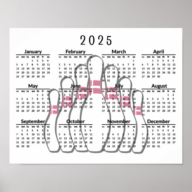 Póster Cartel de calendario de diseño de bolos 2025  (Frente)