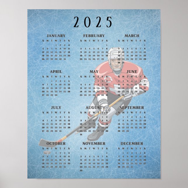 Póster Cartel de calendario de diseño de hockey sobre hie (Frente)
