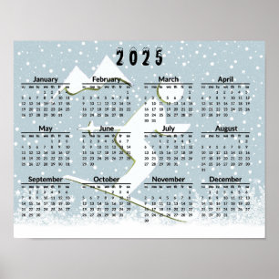 Póster Cartel de calendario de escena de esquí 2025