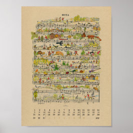 Póster Cartel de calendario de notas felices de julio de 