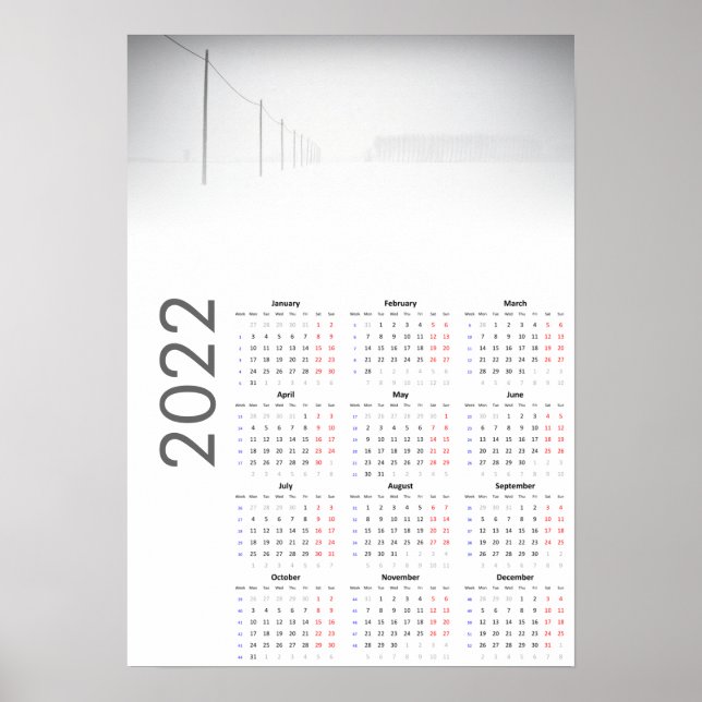 Póster Cartel de calendario de paisaje nevado 2022 (Frente)