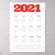 Cartel de calendario de pared 2021