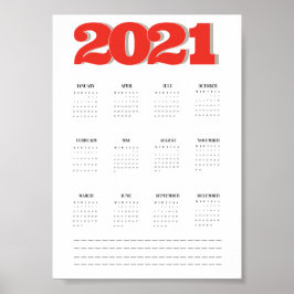 Póster Cartel de calendario de pared 2021