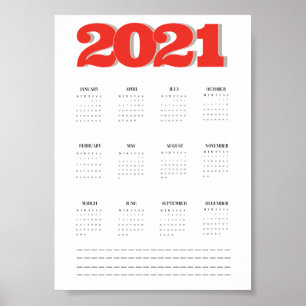 Póster cartel de calendario de pared 2021