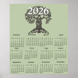 Póster Cartel de calendario de una página del árbol de le