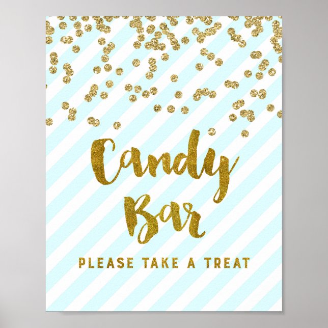 Póster Cartel de Candy Bar para Baby Shower con Rayas Azu (Frente)
