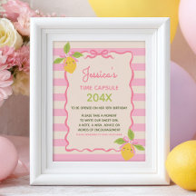 Cartel de cápsula del tiempo rosa para el 1er cump