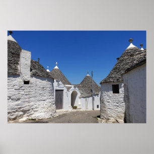 Póster Cartel de casas trulli en Alberobello, Puglia