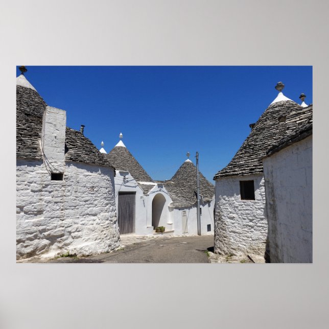 Póster Cartel de casas trulli en Alberobello, Puglia (Frente)