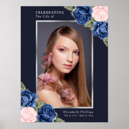 Póster Cartel de celebración de vida de foto de plata azu