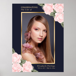 Póster Cartel de celebración de vida funeral azul rosa