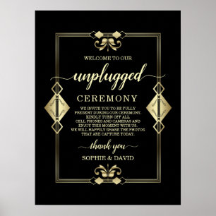 Póster Cartel de ceremonia de boda Art Déco dorado de los