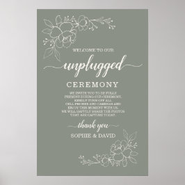 Póster Cartel de ceremonia de boda boho verde salvia sin 