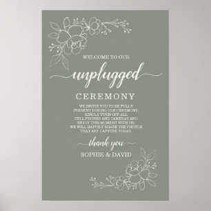 Póster Cartel de ceremonia de boda boho verde salvia sin
