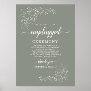 Póster Cartel de Ceremonia de Boda Desconectada Boho Verd