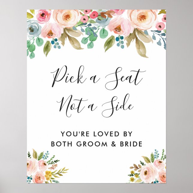 Póster Cartel de ceremonia de boda floral pastel para ele (Frente)
