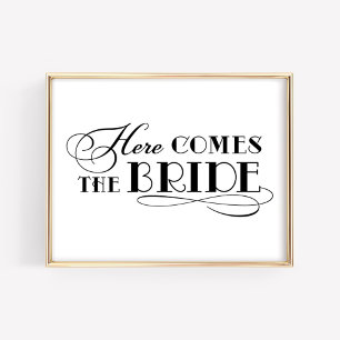 Póster Cartel de Ceremonia de Boda Negra "Aquí viene la N